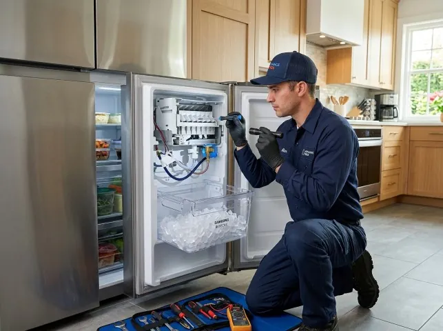 Appliance Repair Hero technician repairing a refrigerator ice maker in Allison, IA